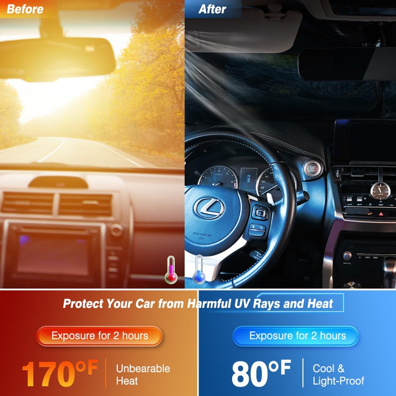 Tavaleu Windshield Sun Shade  Car Sun Shade Windshield Blocks UV Rays  Keep Car Interior Cool  Front Foldable Windshield Sunshade for Hatchback  Truck  SUV  MPV - Image 3